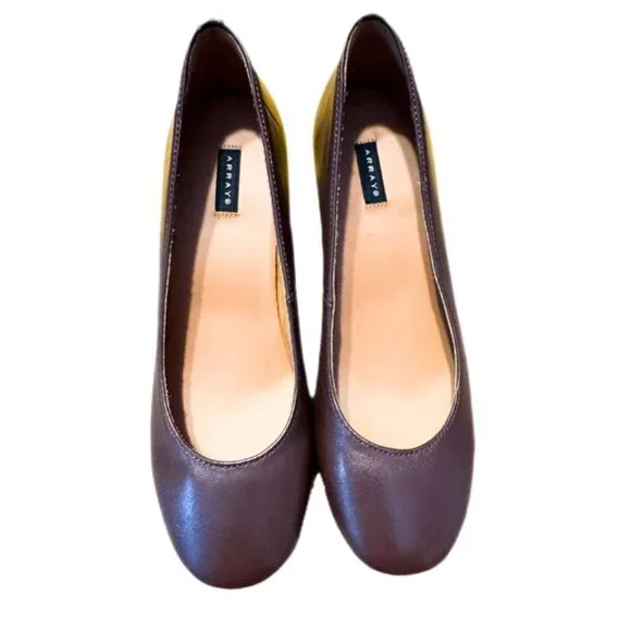 ARRAY Brown Leather Pumps Size 6.5 Wide | Kitten Heel Comfort Shoes NWOB - Picture 2 of 6